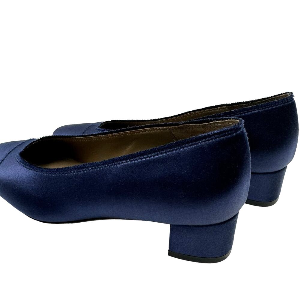 Pedro Garcia Eladia NEW Navy Silk Satin Low Block Heel Slip On Pump $550 - Picture 10 of 14